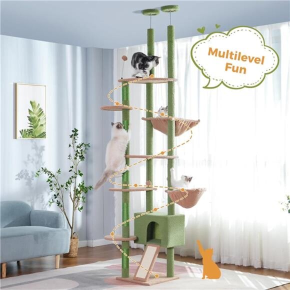 6 Tiers Tower Fit for 7-9 Feet Ceiling w/ Cat Condo Hammock & Sisal Covered Post - Picture 5 of 8
